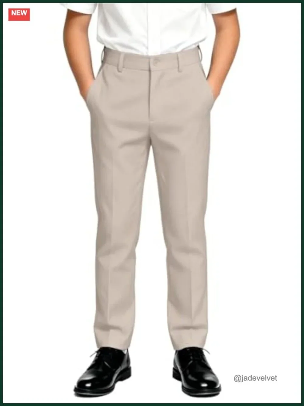 Boys Slim Fit Dress Pants – Elastic Waist Uniform Pants